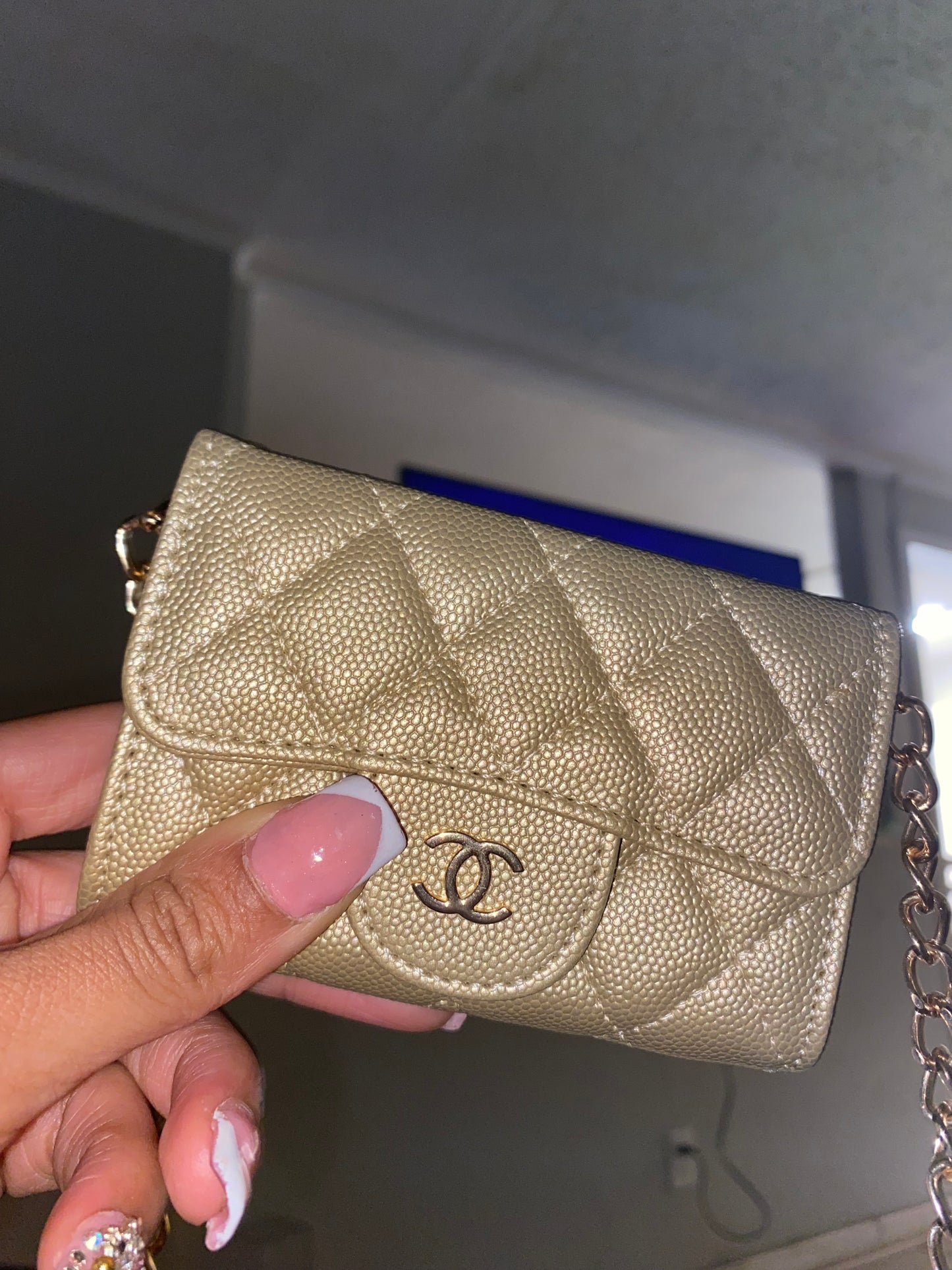 Beige Quilted Mini Chain Crossbody – Designer Inspired