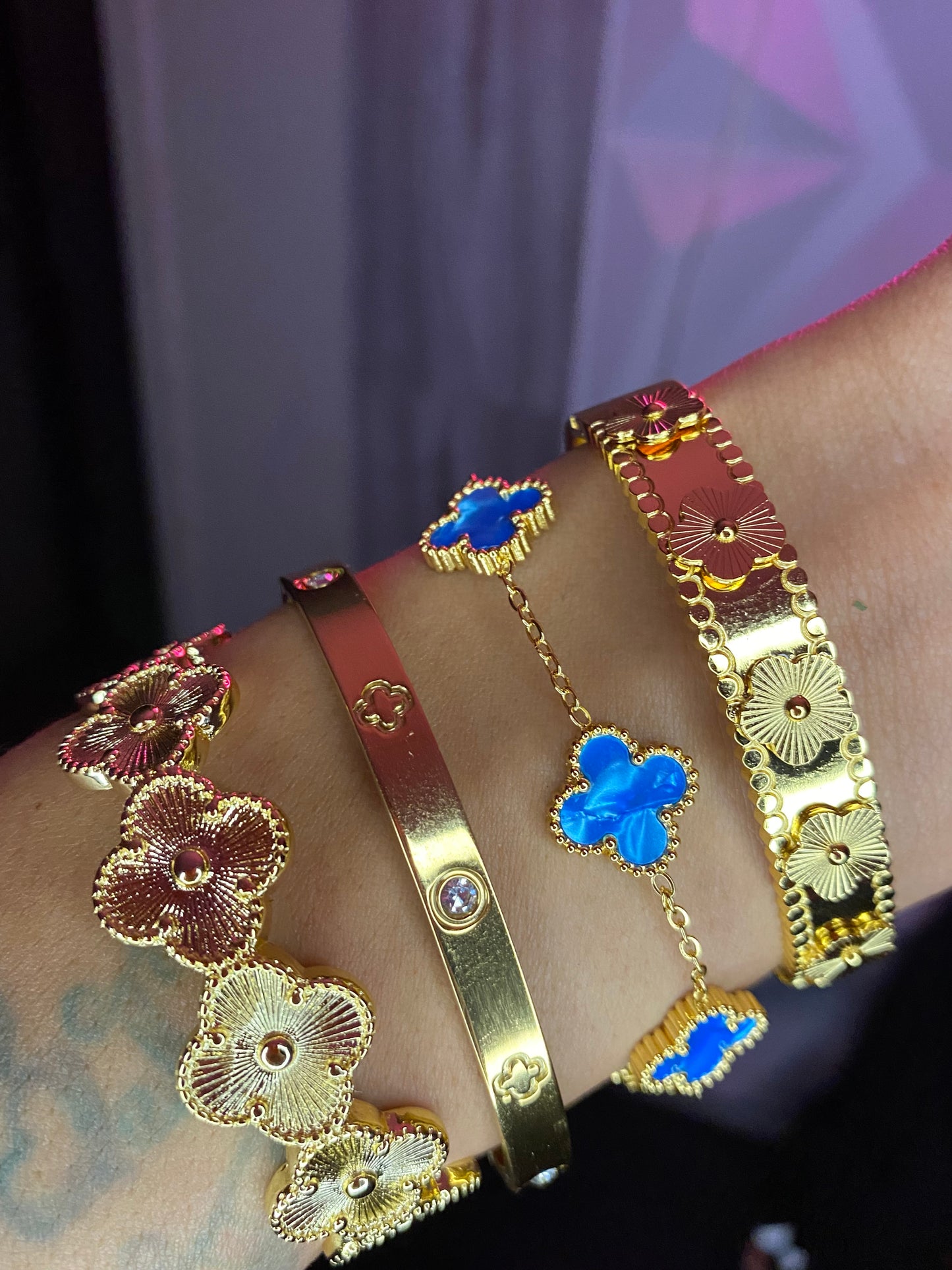 Golden Luxe Clover Bracelet Set (4-Piece Stack)