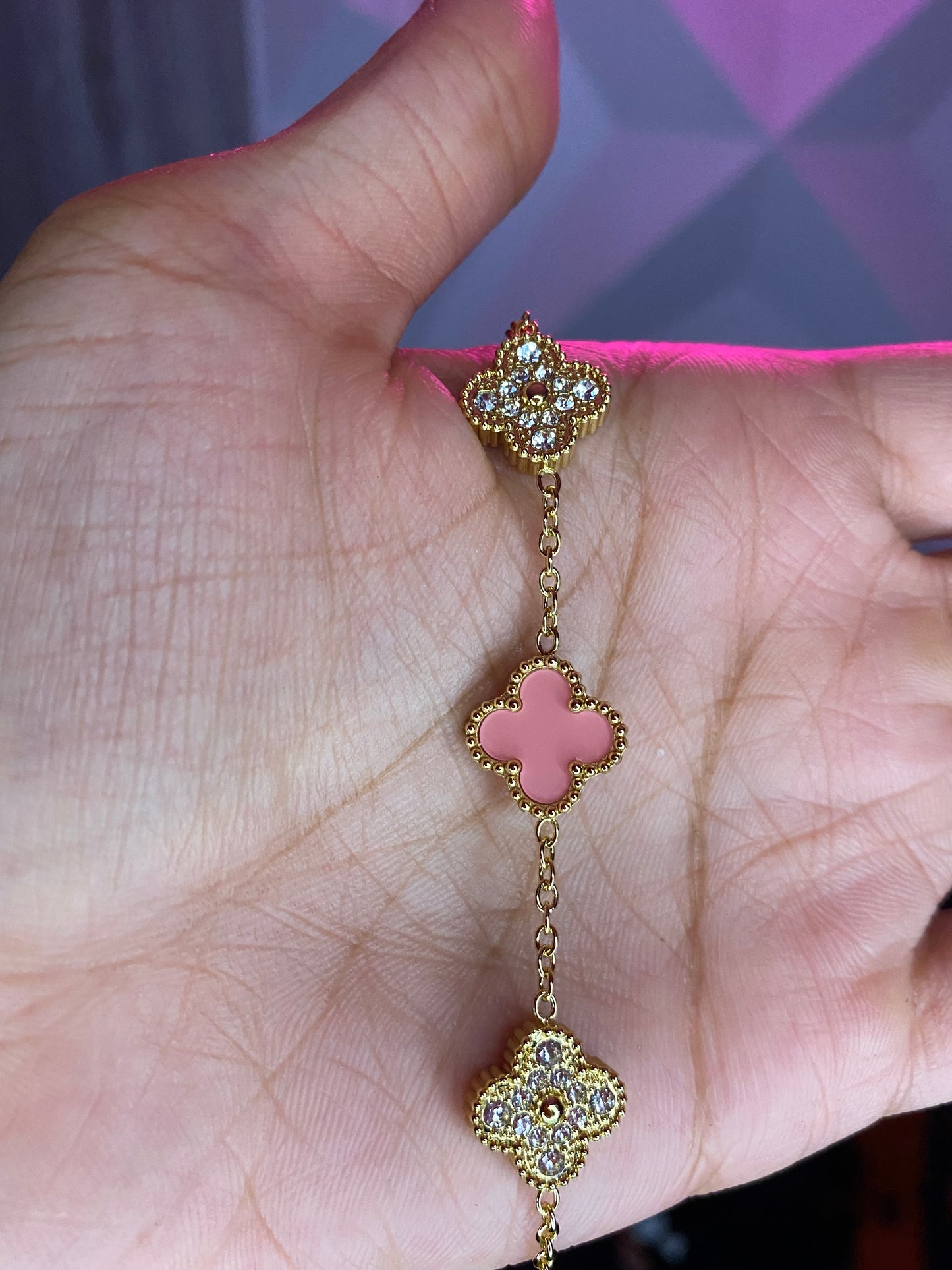 Pink and gold clover bracelet
