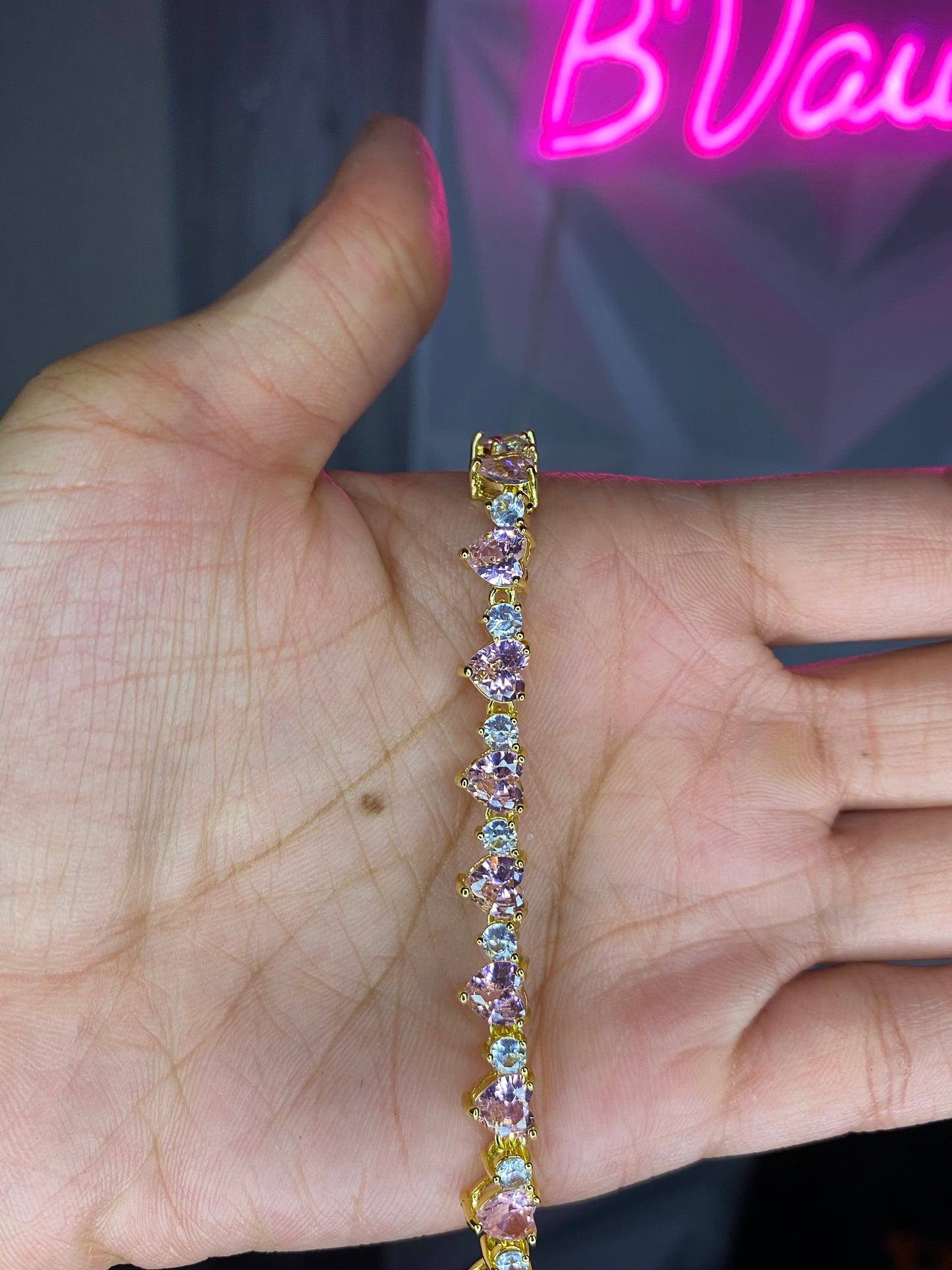 Pink Hearts Tennis Bracelet