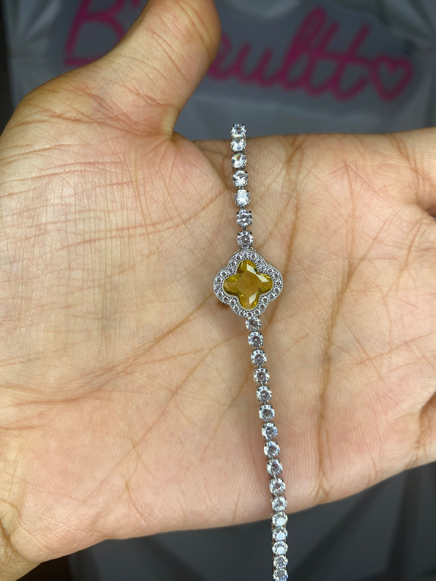 Yellow Clover Iced Tennis Bracelet