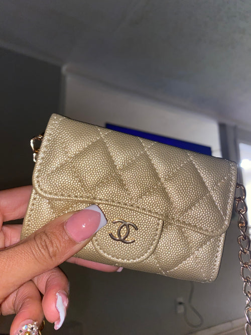 Beige Quilted Mini Chain Crossbody – Designer Inspired