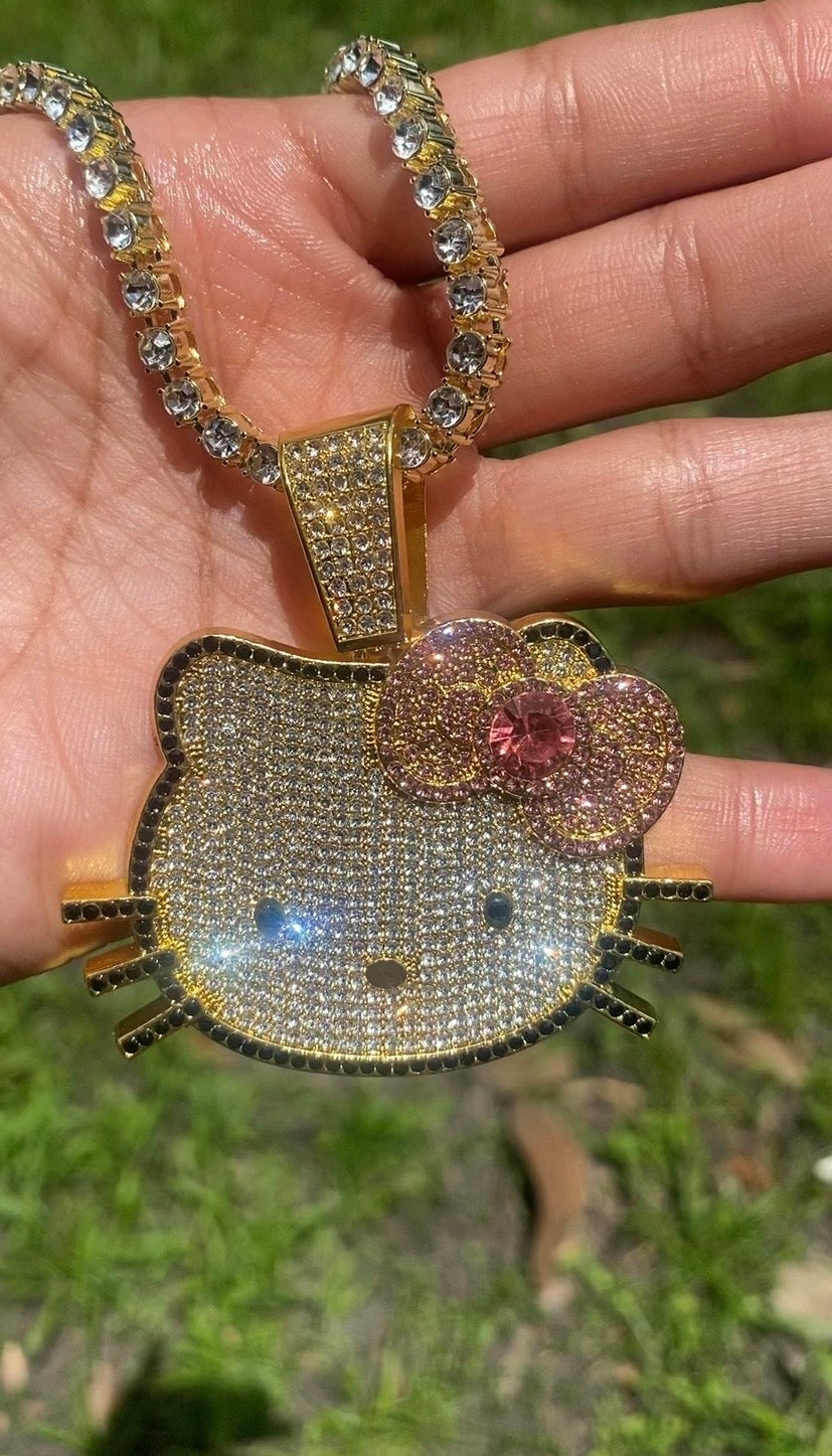Iced Hello Kitty Bling Necklace - Gold