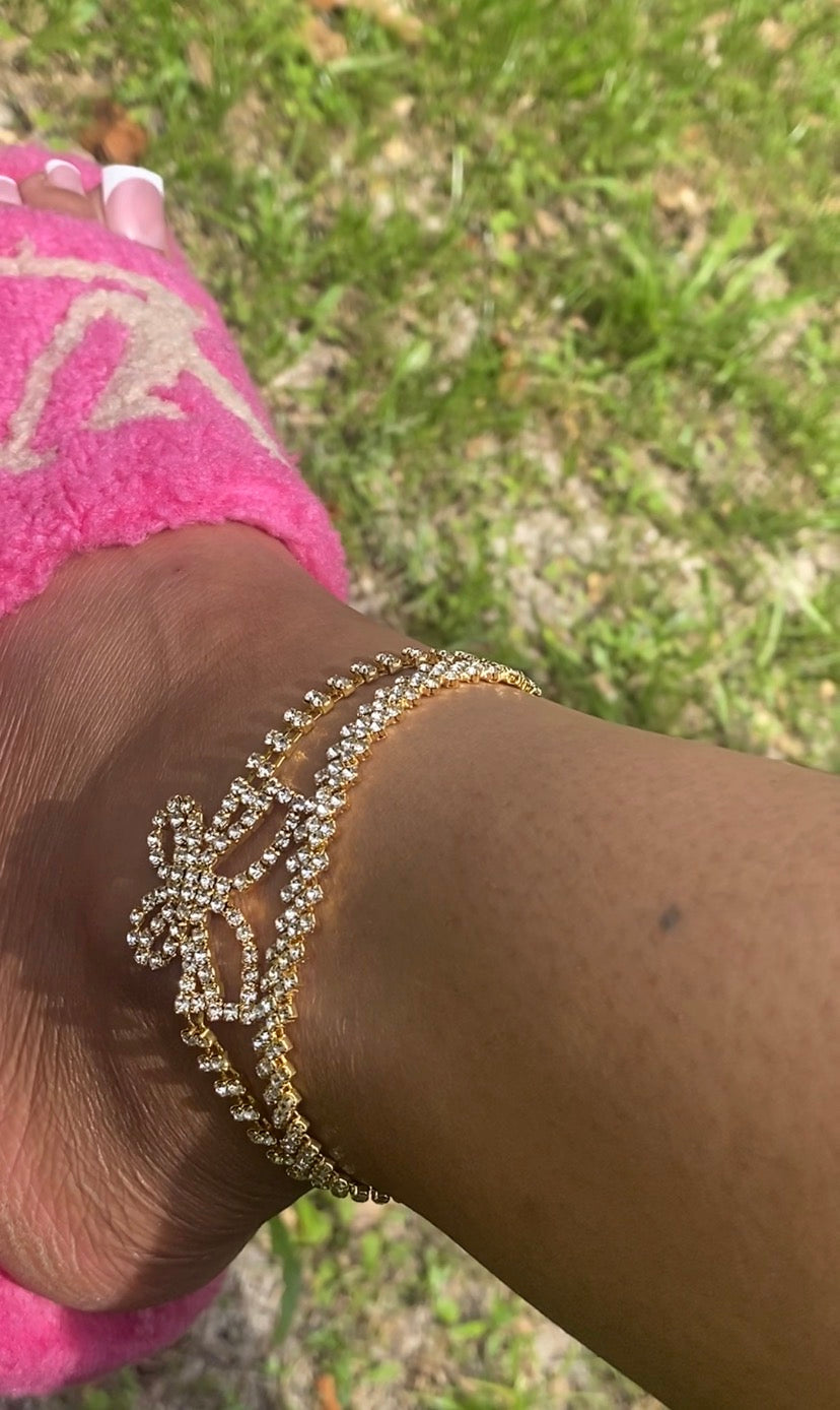 Gold Iced Bow Anklet 2pc