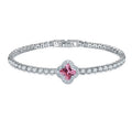 Pink Clover Iced Tennis Bracelet (Silver)