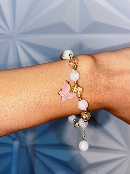 1pc Pale pink butterfly beaded bracelet