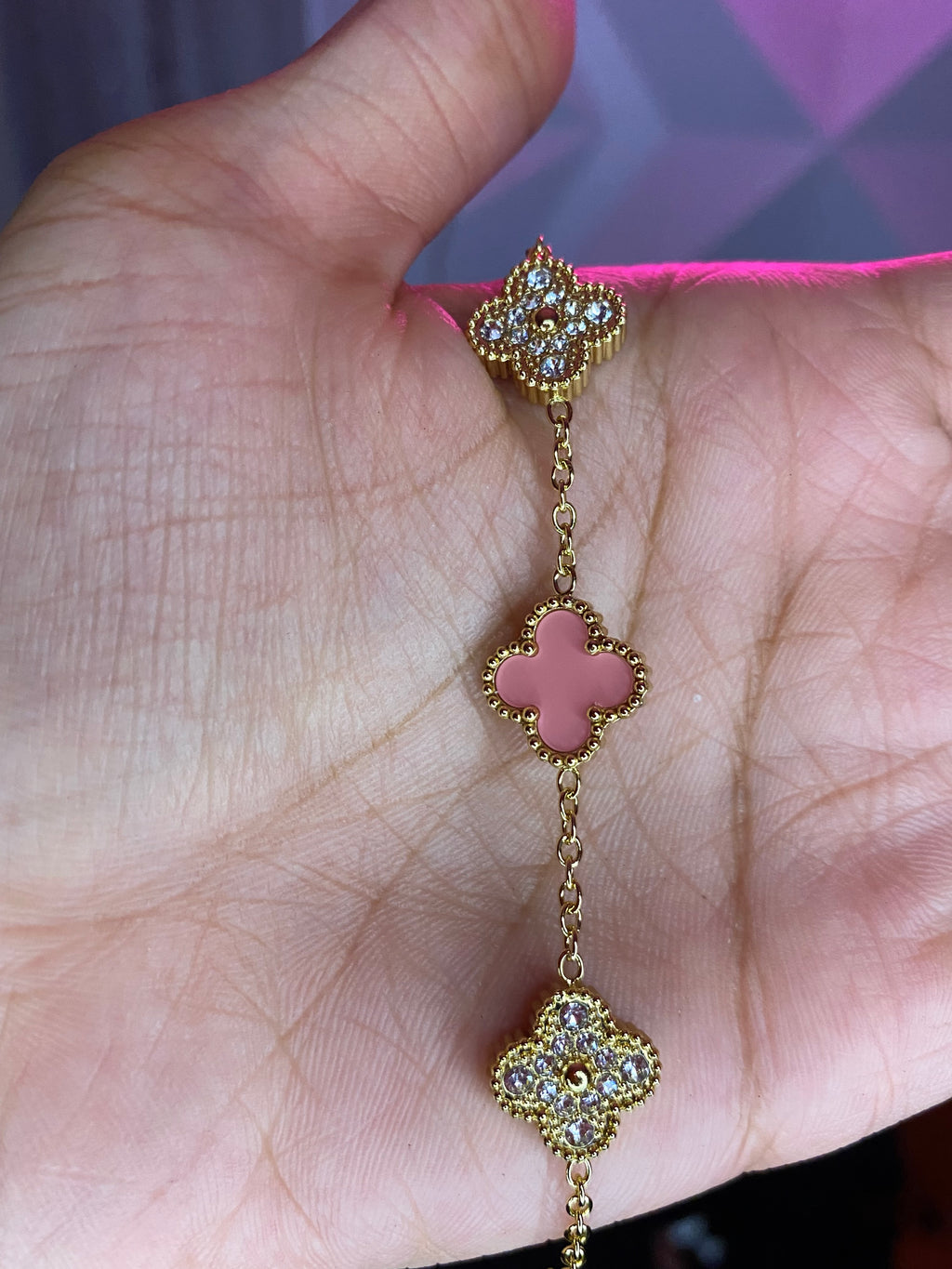 Pink and gold clover bracelet