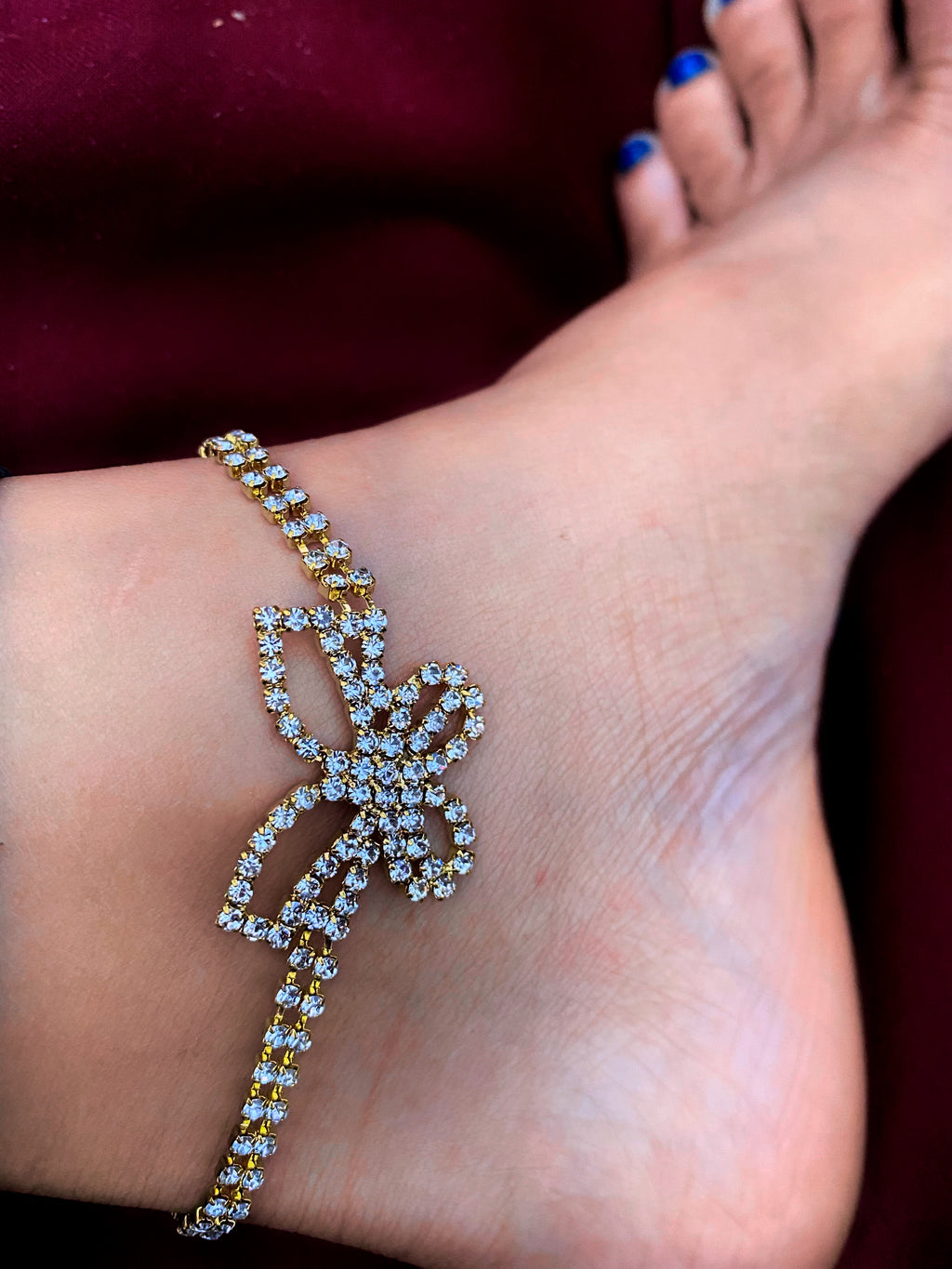 Gold Iced Bow Anklet 2pc