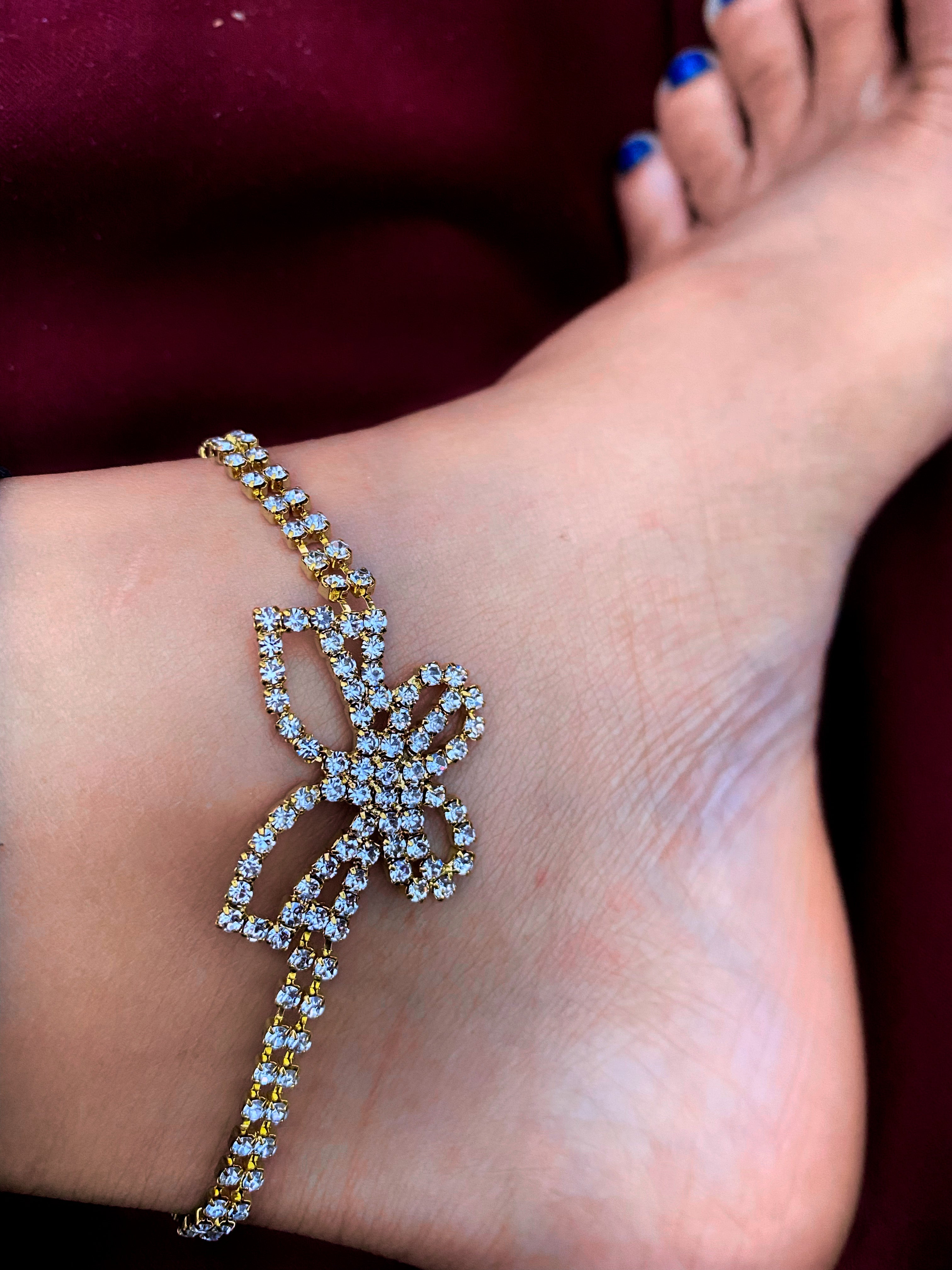Gold Iced Bow Anklet 2pc