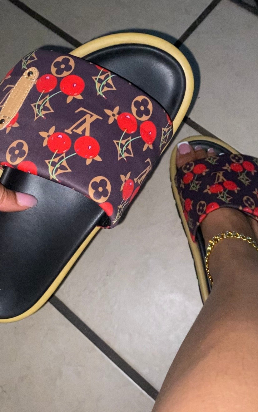 Cherry Luxe Slides 🍒 LV