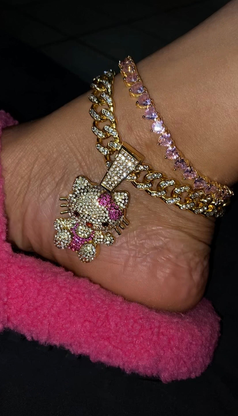 Y2K gold hello kitty anklet set
