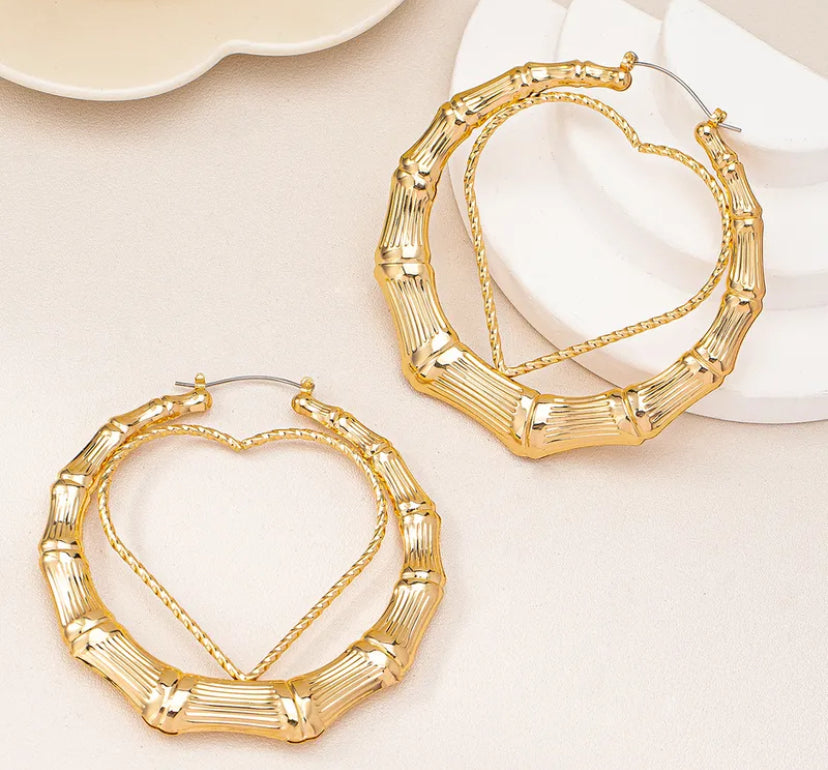 Gold heart hoops