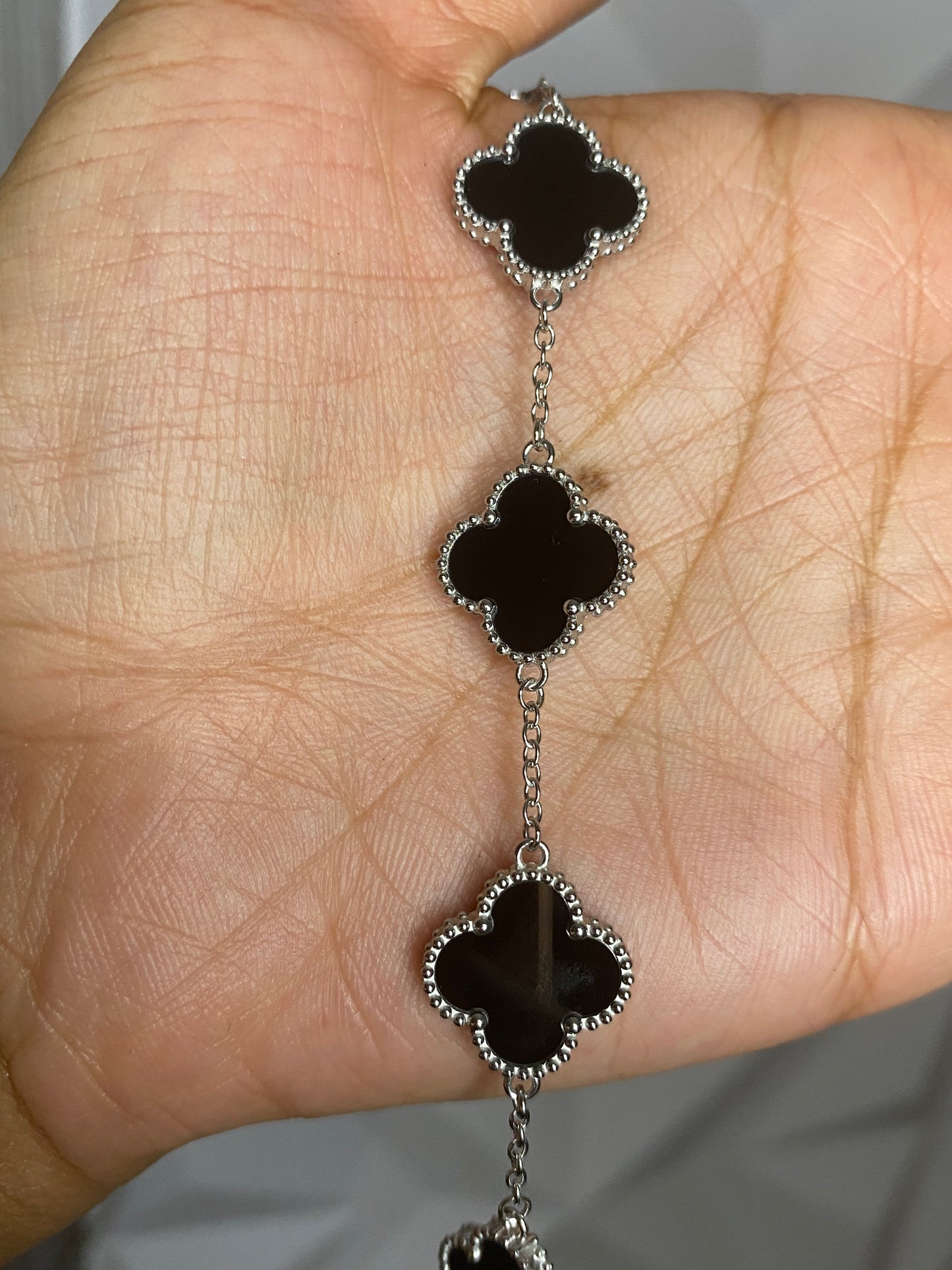 Black and silver clover bracelet