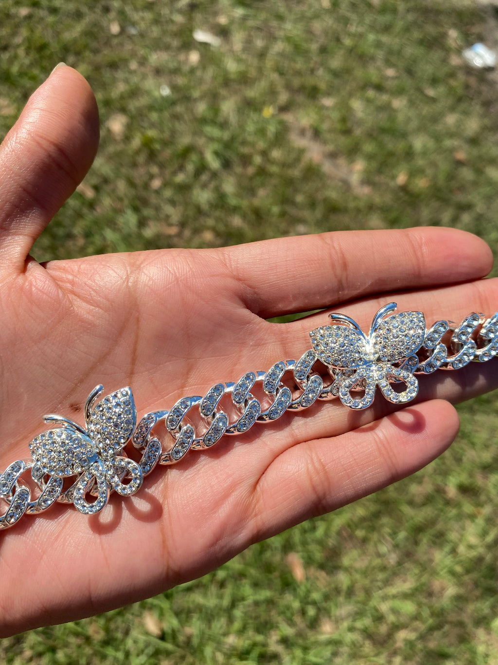 Silver Butterfly cuban anklet