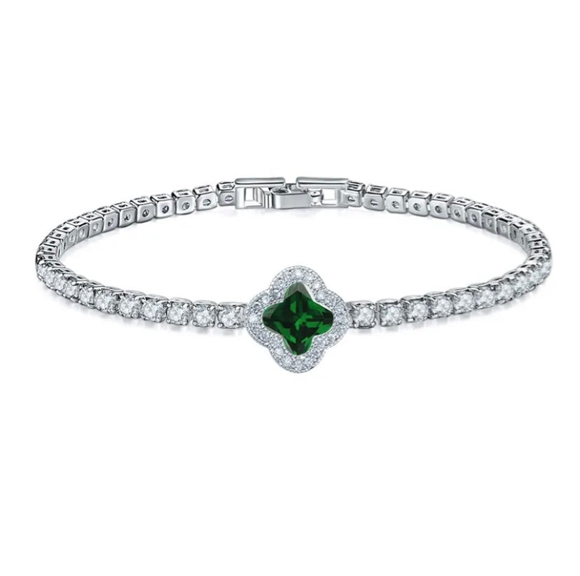 Emerald Clover Iced Tennis Bracelet