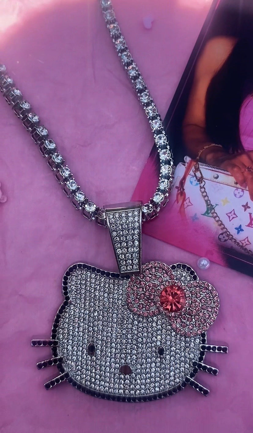 Iced Hello Kitty Bling Necklace - Silver