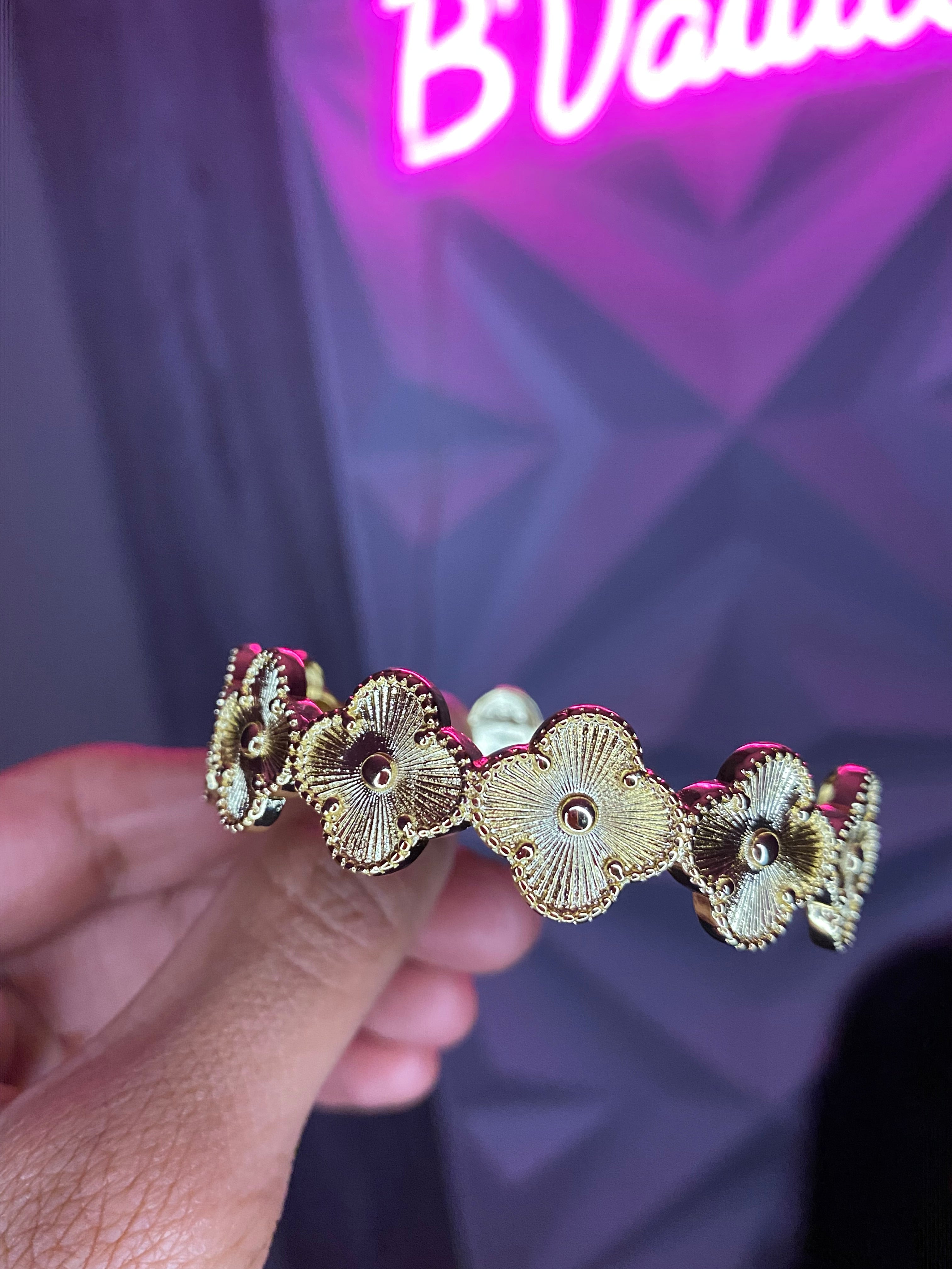 Golden Floral Luxe Cuff Bracelet