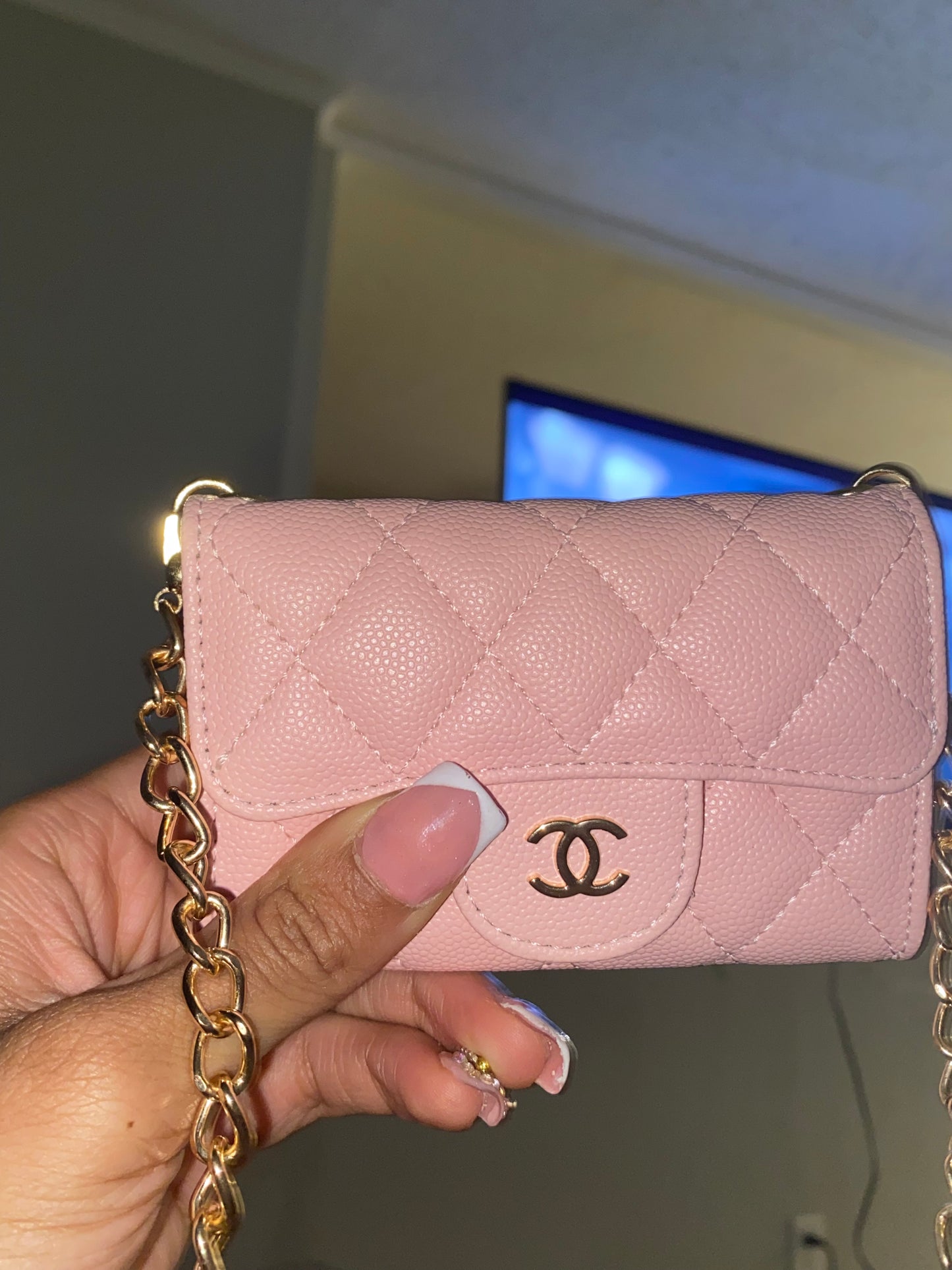 Pink Quilted Mini Chain Crossbody – Designer Inspired