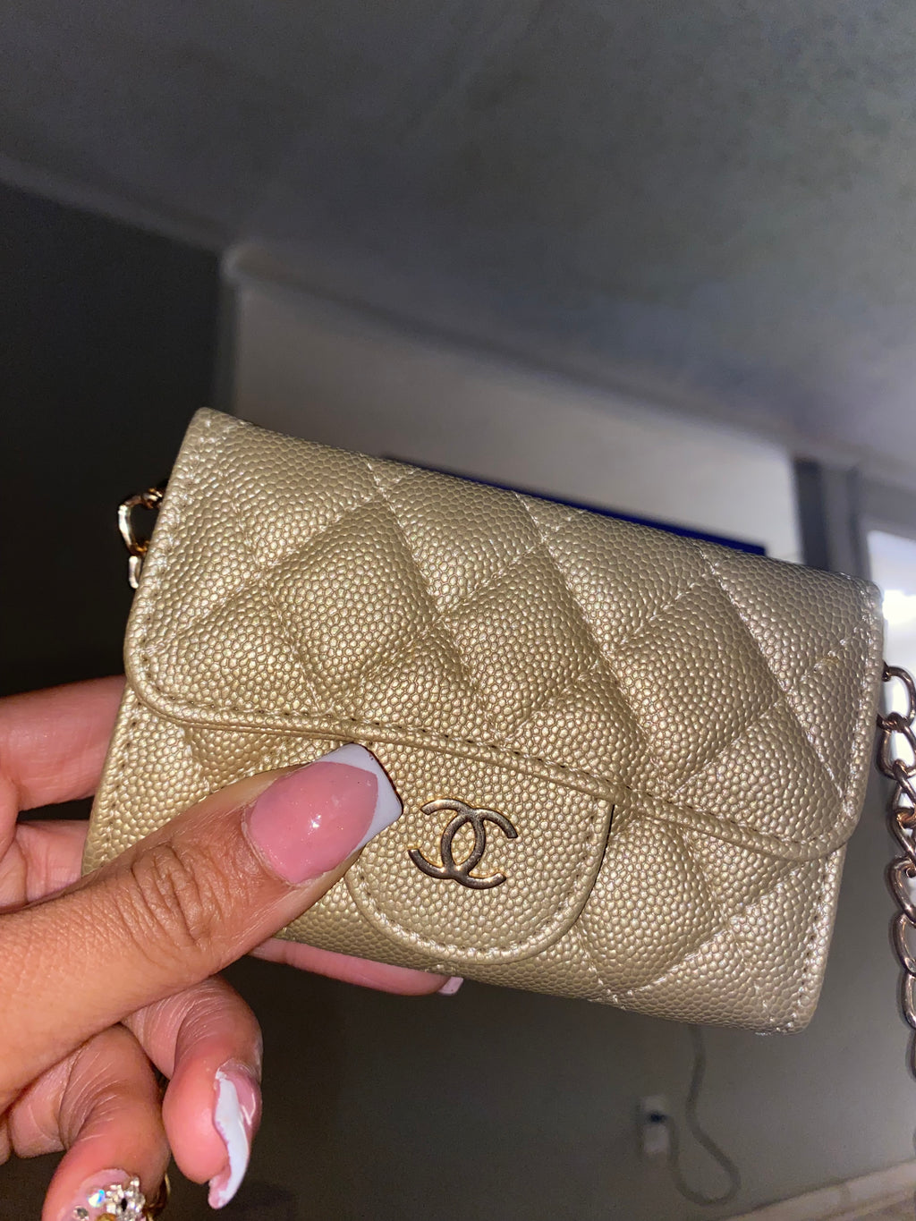 Beige Quilted Mini Chain Crossbody – Designer Inspired