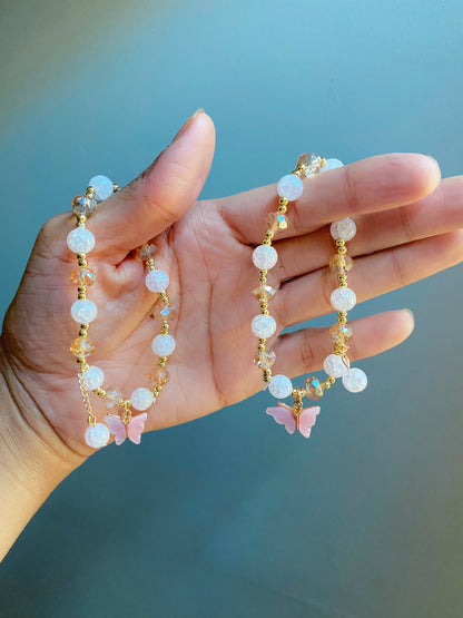 1pc Pale pink butterfly beaded bracelet