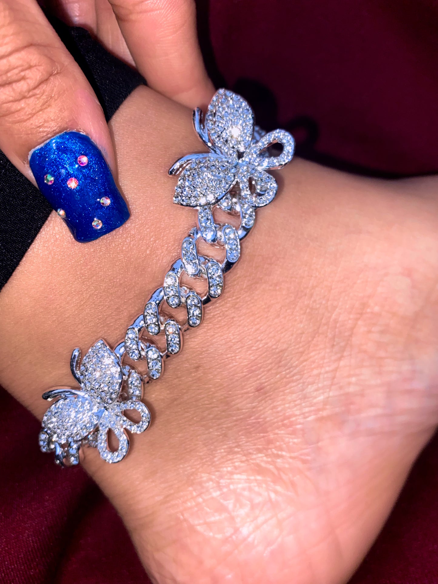 Silver Butterfly cuban anklet