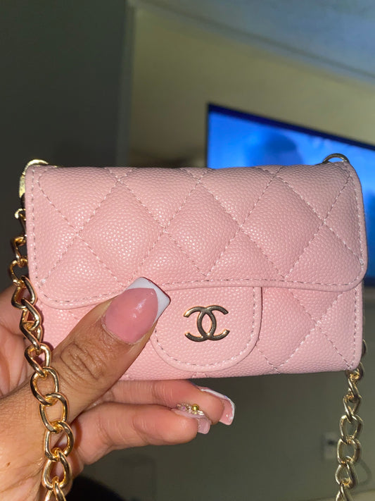 Pink Quilted Mini Chain Crossbody – Designer Inspired