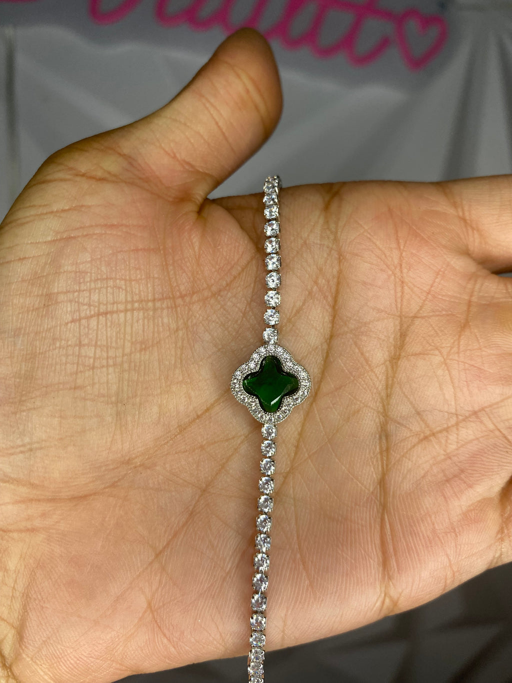 Emerald Clover Iced Tennis Bracelet