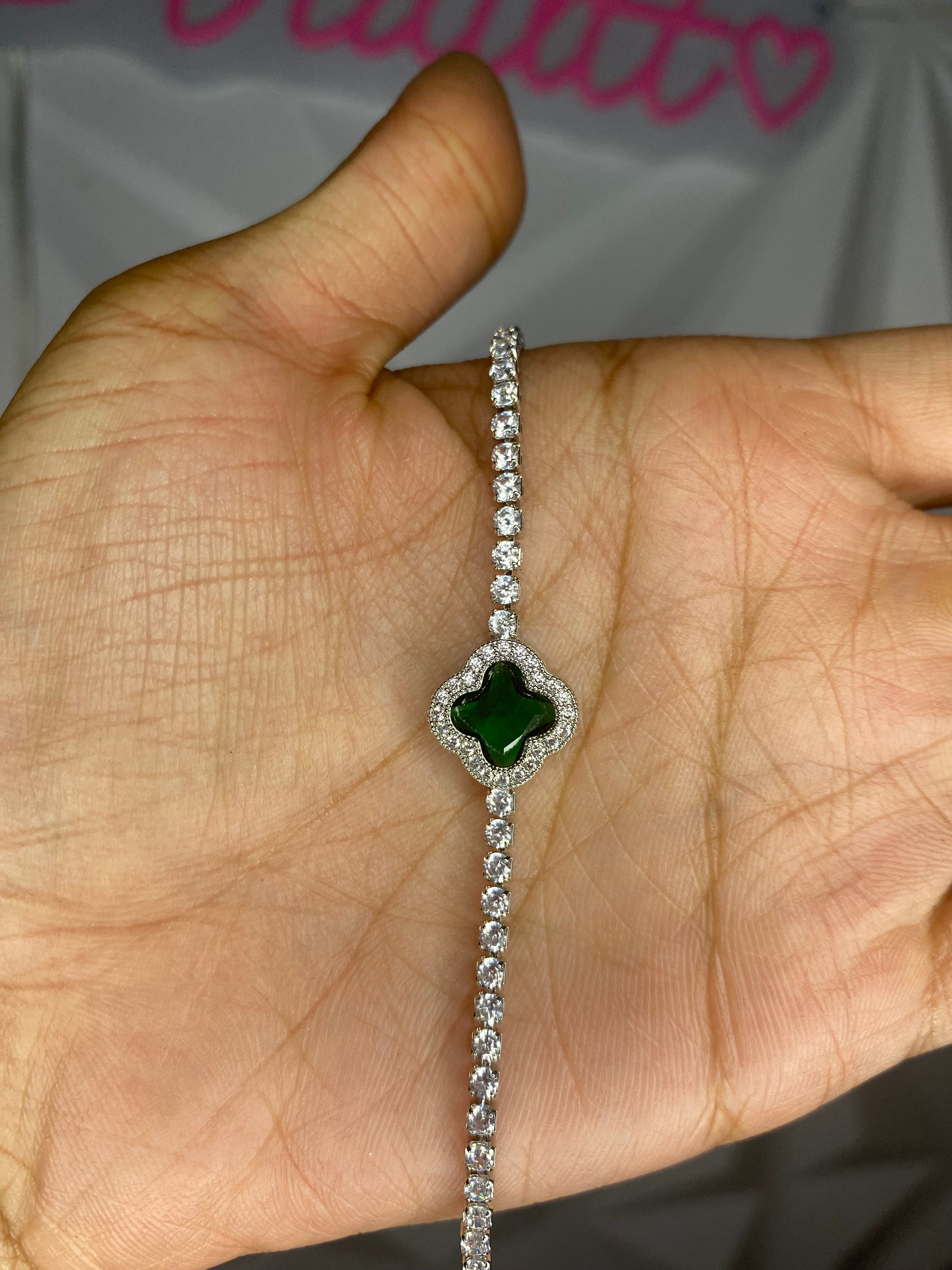 Emerald Clover Iced Tennis Bracelet