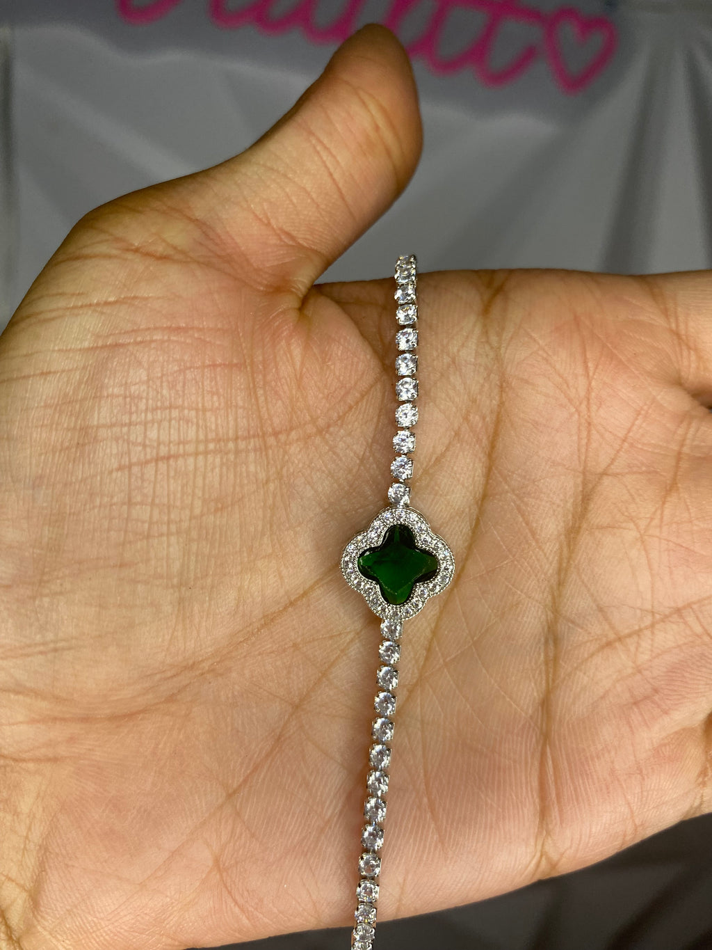 Emerald Clover Iced Tennis Bracelet