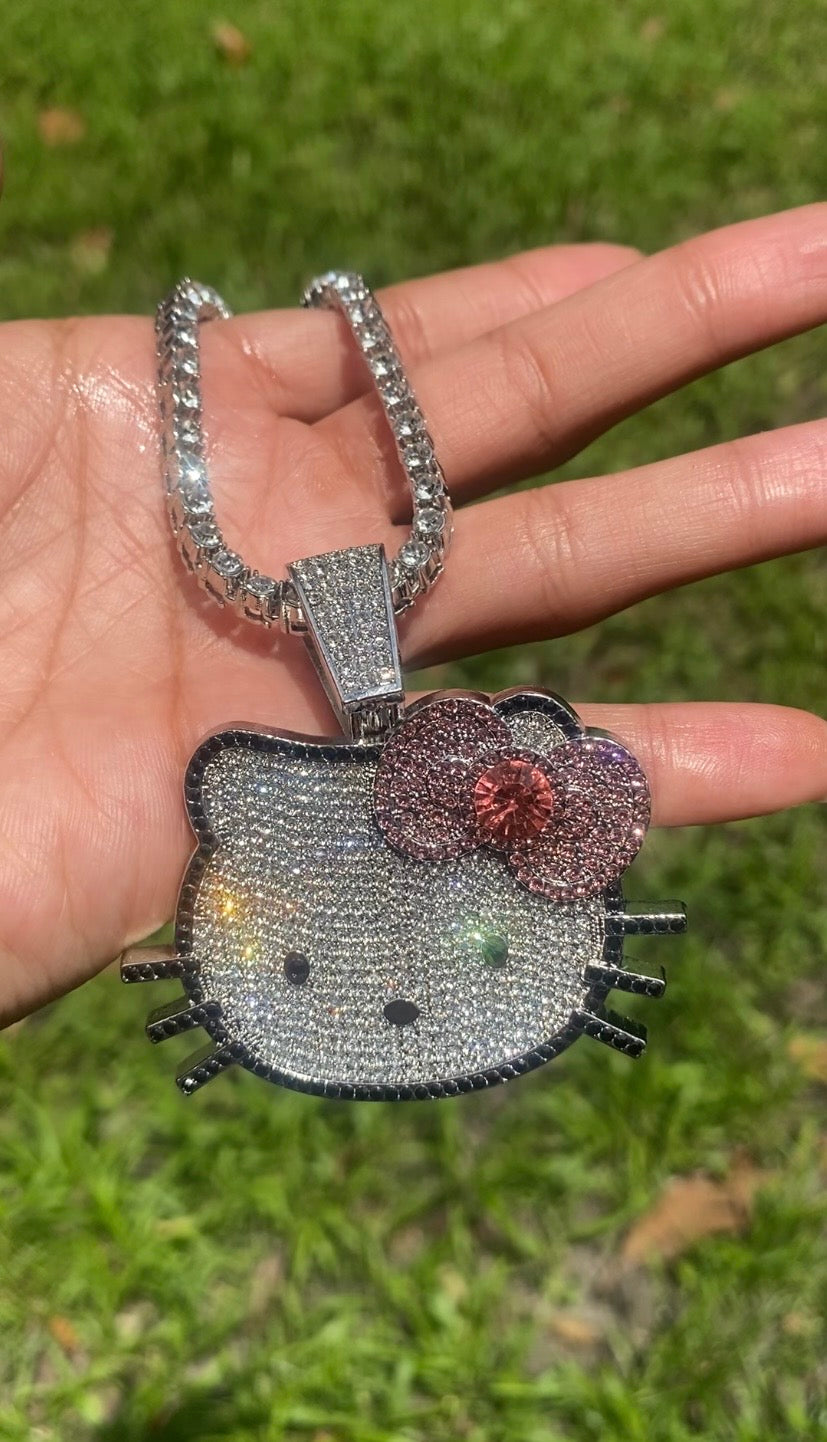 Iced Hello Kitty Bling Necklace - Silver