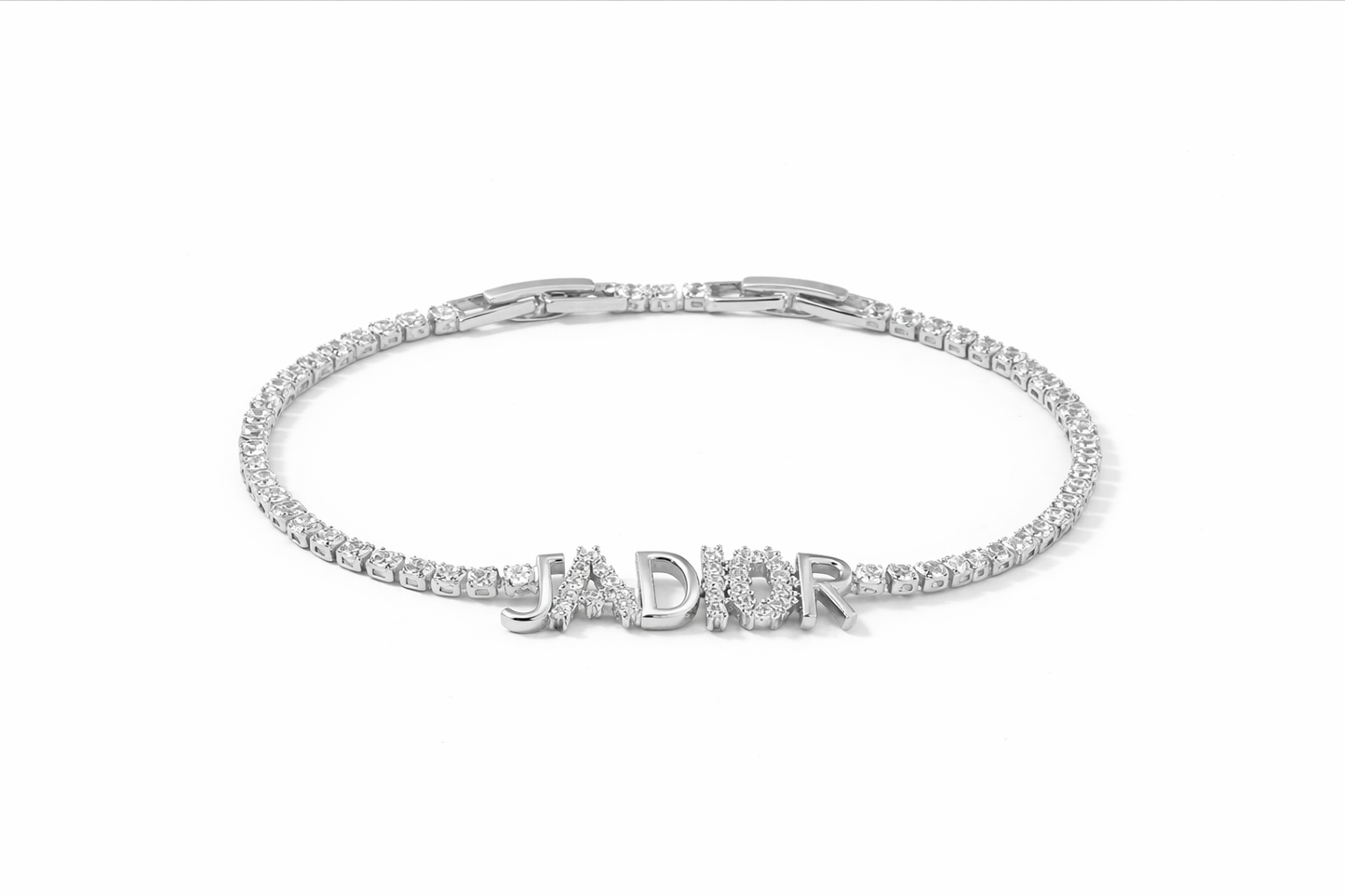 Silver iced out jadior bracelet