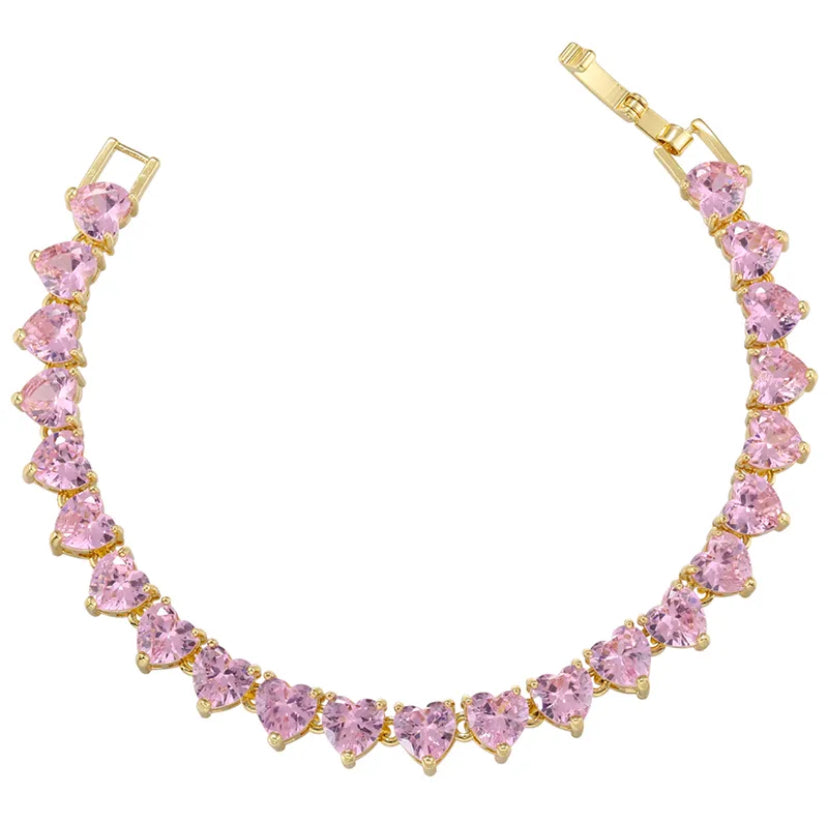 Pink Hearts Tennis Bracelet