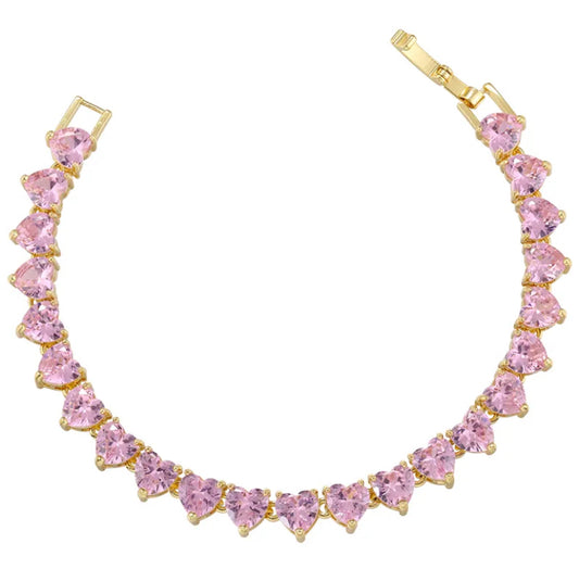Pink Hearts Tennis Bracelet