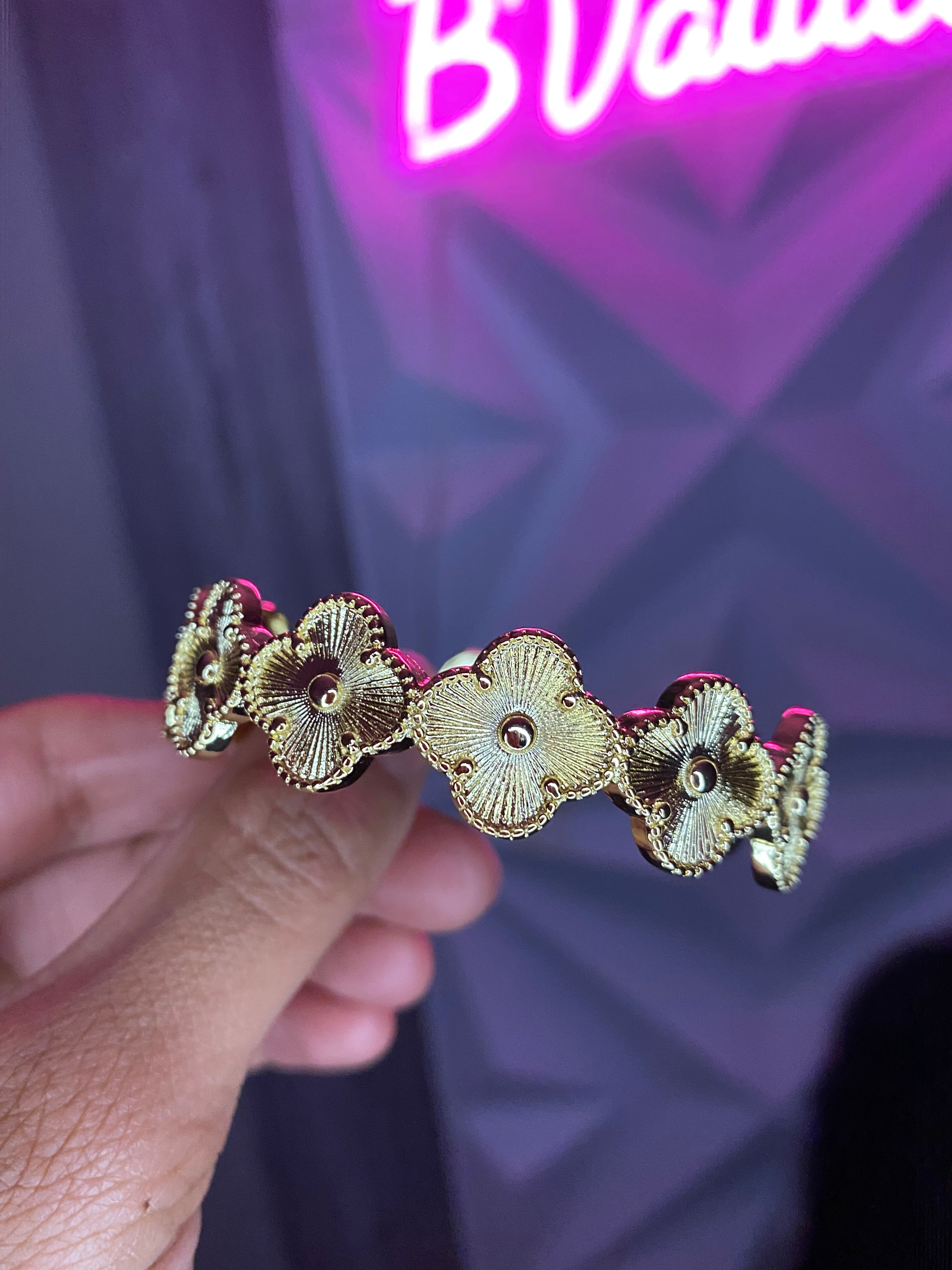 Golden Floral Luxe Cuff Bracelet