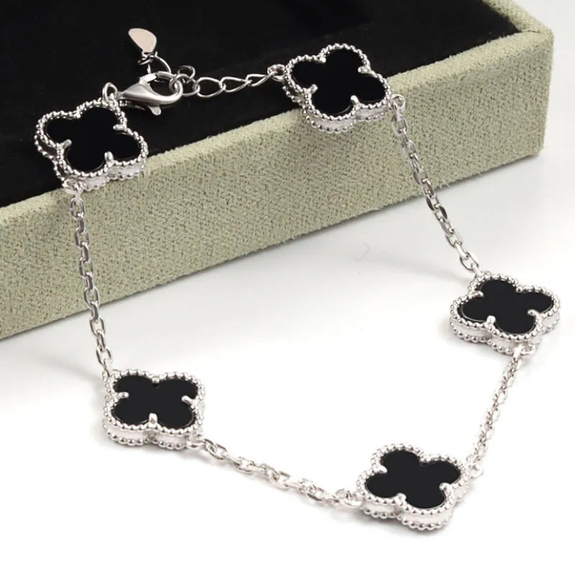 Black and silver clover bracelet