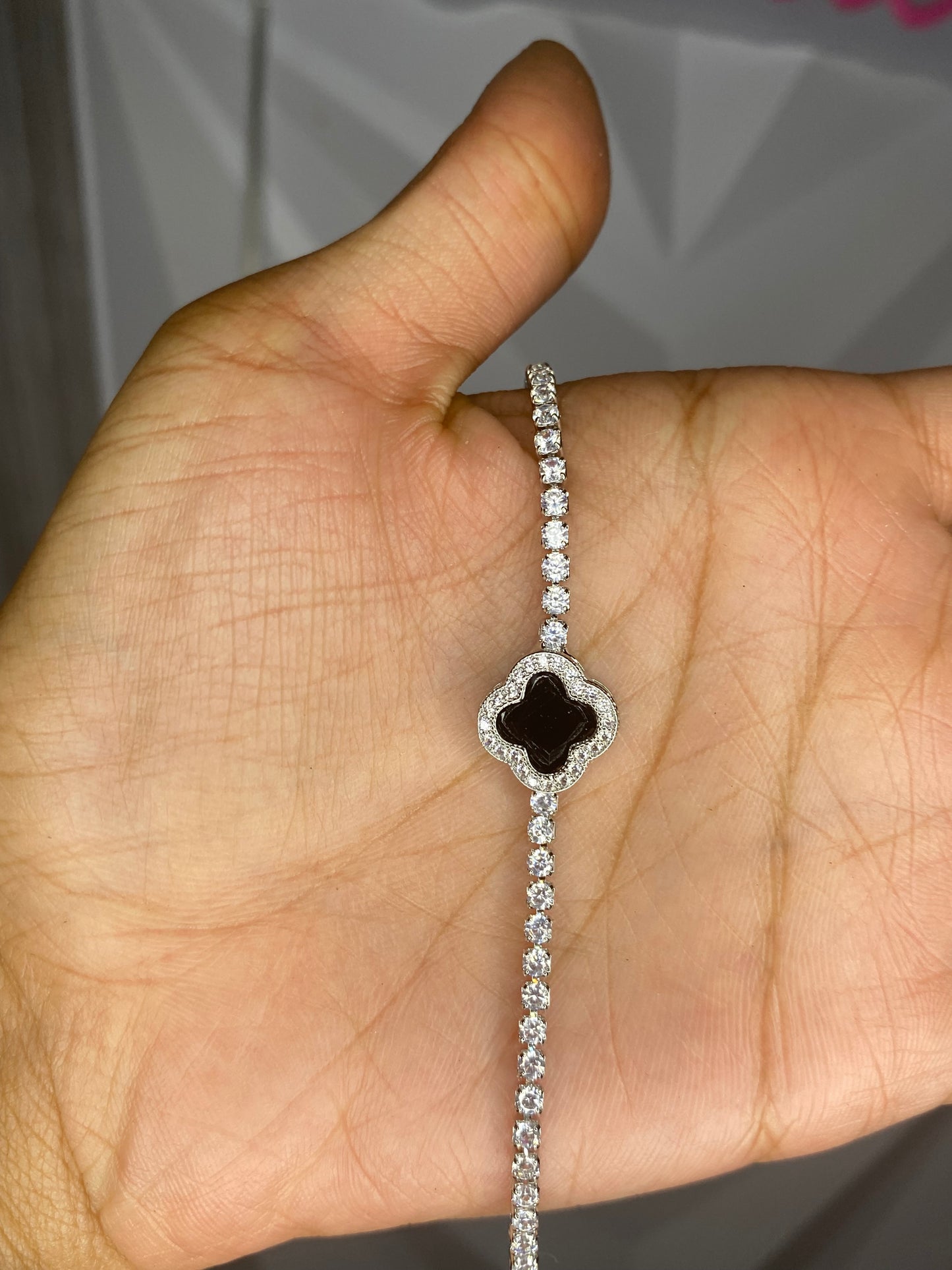 Black clover tennis bracelet