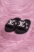 LV Luxury Black Plush Slides