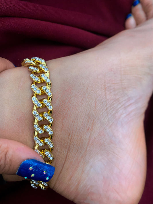 Iced Cuban Link Anklet (Gold)