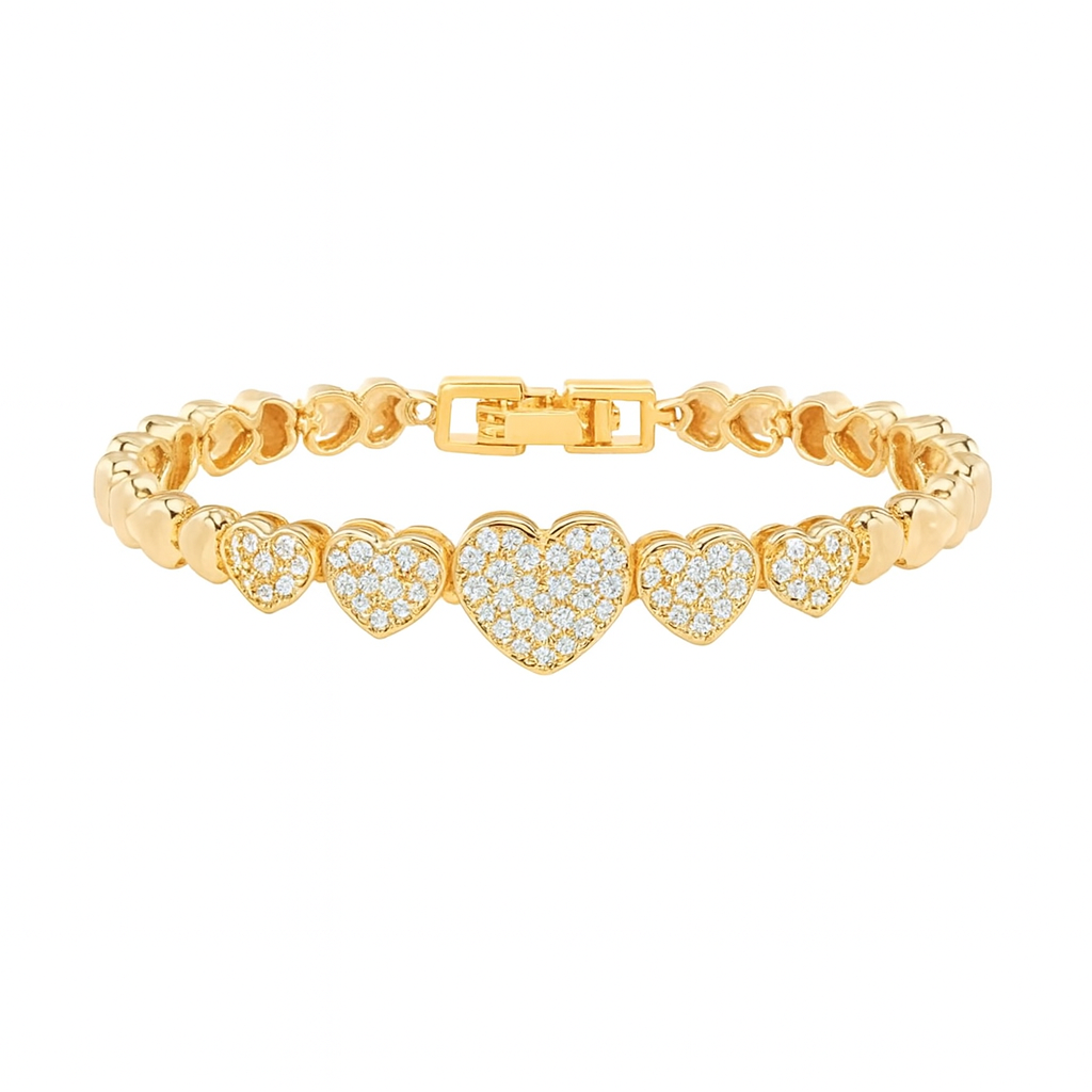 Pavé Heart Link Bracelet – Gold