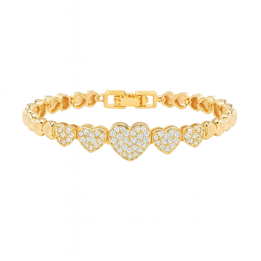 Pavé Heart Link Bracelet – Gold