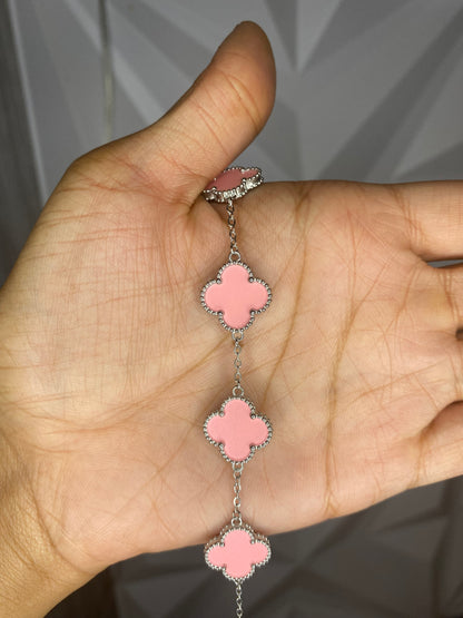 Glitter pink sliver clover bracelet