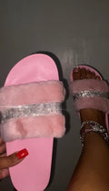 Pink bling fur slides