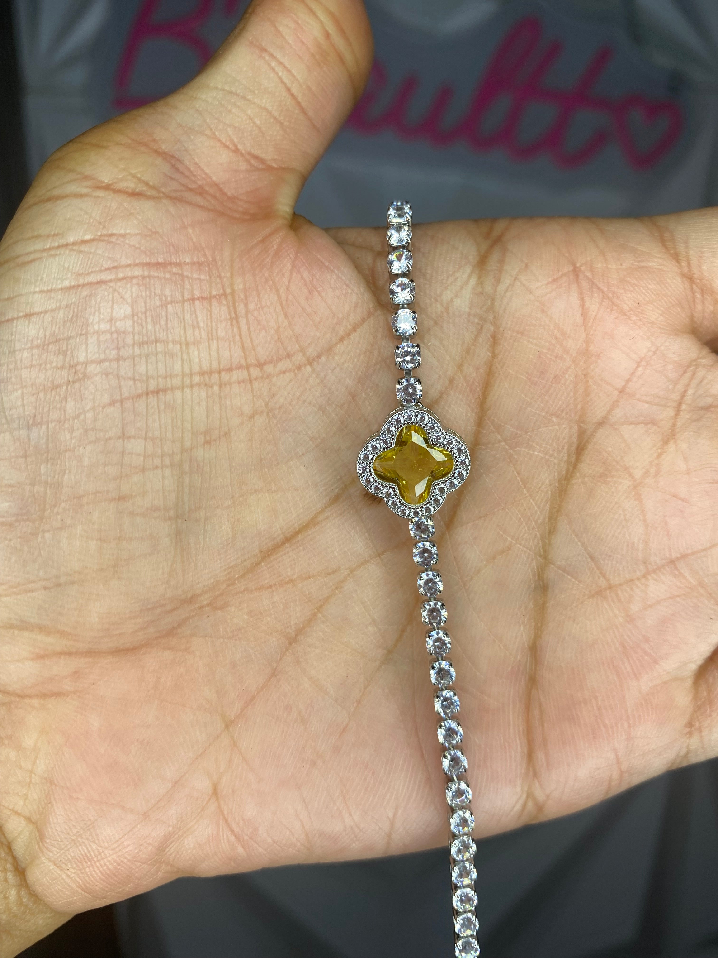 Yellow Clover Iced Tennis Bracelet